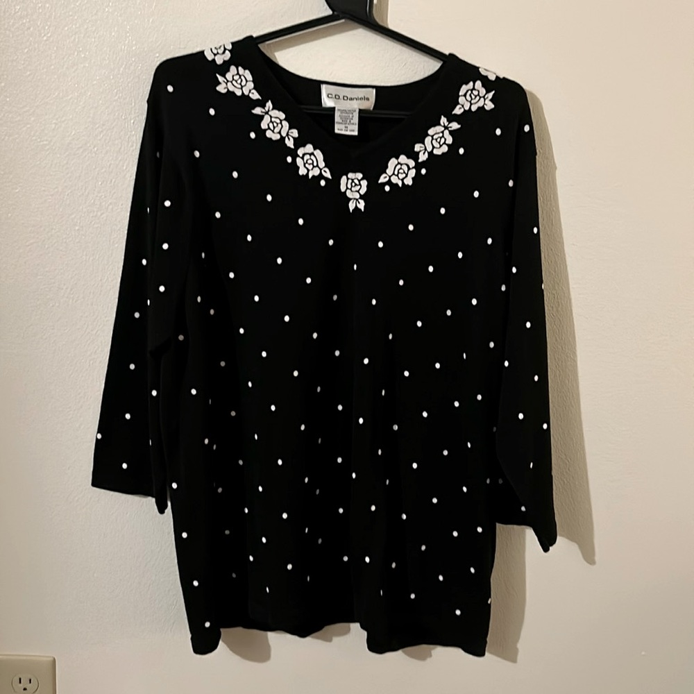 CD Daniels Sweater V Neck PullOver Black/White Polka Dot ...Size: 1X
